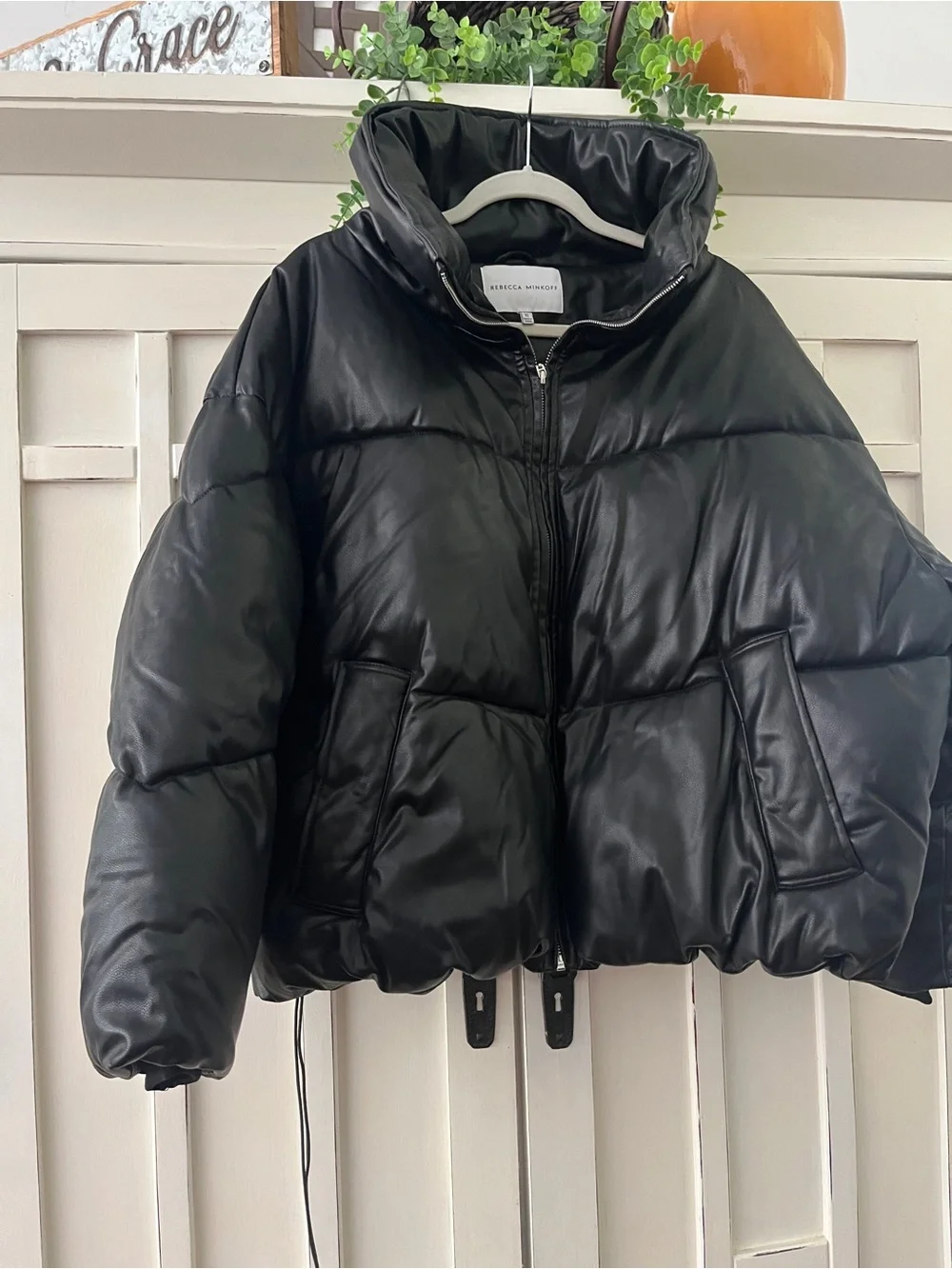 Rebecca Minkoff Women’s Black Faux-Leather Puffer Jacket Nice NWOT XL